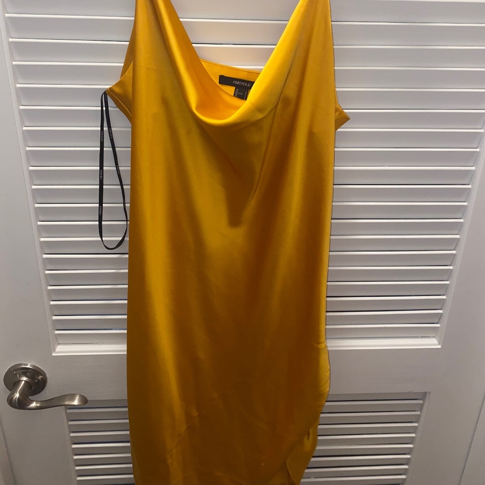 Mustard yellow satin slip dress